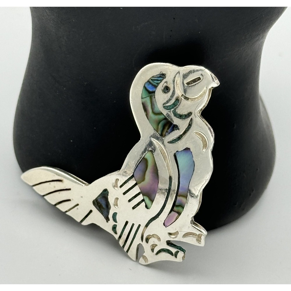 Vtg Mexico Sterling Silver Parrot Brooch 925 Abalone Inlay‎ Bird Pin Mid Century